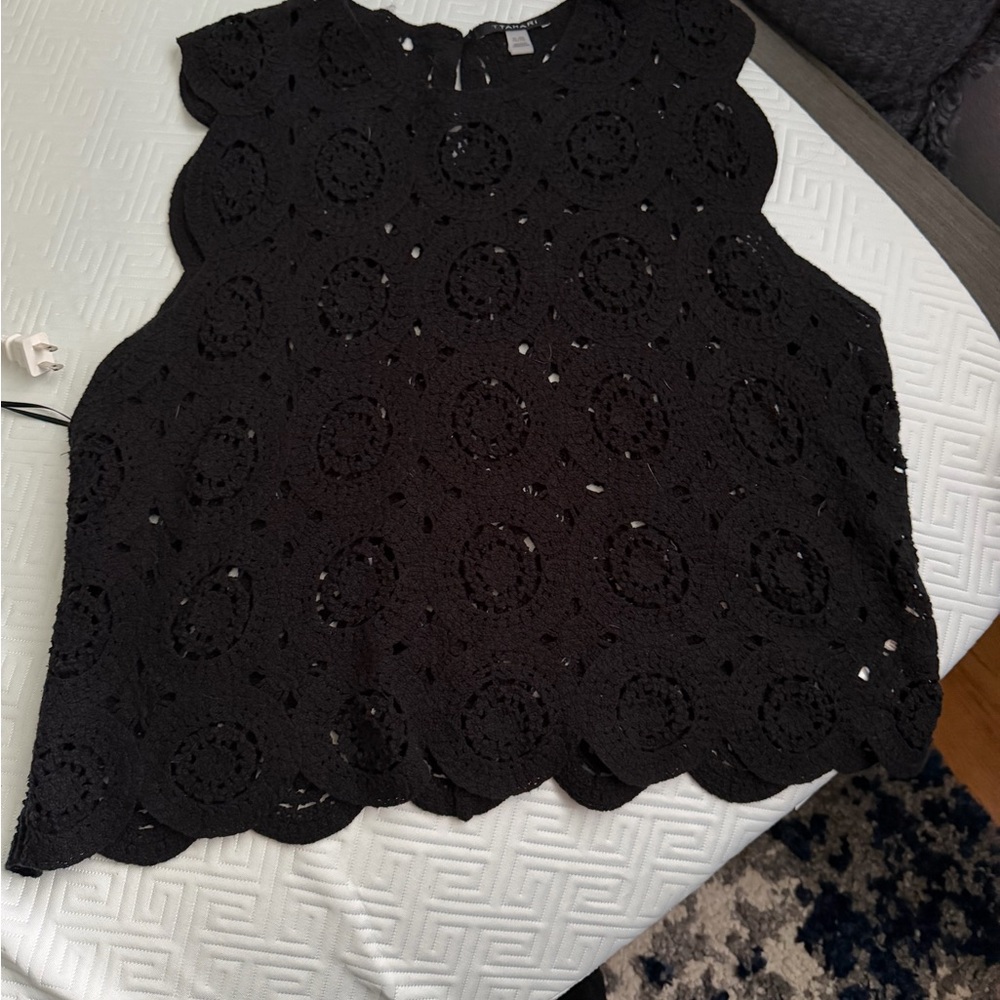 Tahari Black Crochet Sleeveless Blouse